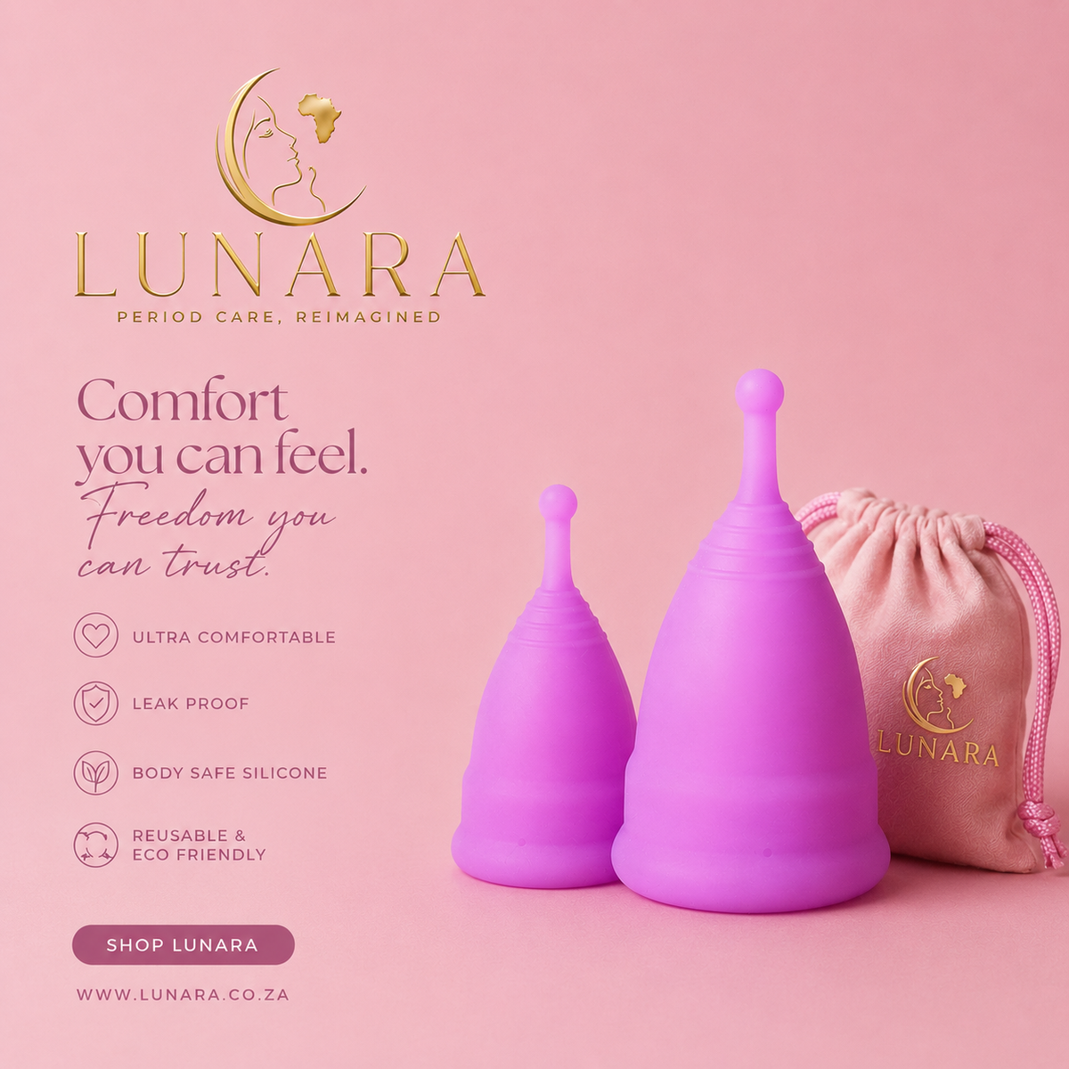 Lunara LunaCup™ Silicone Menstrual Cup – S/L Sizes for Heavy Flow